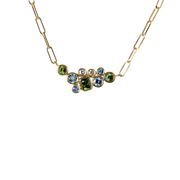 Lauren K. 18k Yellow Gold Bezel Set Aquamarine & GreenTourmaline Bubble Necklace