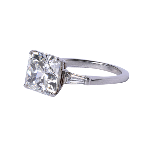 Platinum 5.03ct Radiant & Tapered Baguette Three-Stone Diamond Engagement Ring