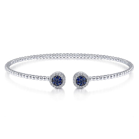 Gabriel & Co. 14K White Gold Bujukan Bead Cuff Bracelet with Sapphire and Diamond Halo Caps