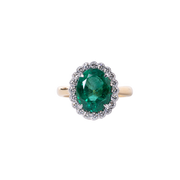 18k Yellow Gold Oval Emerald & Diamond Halo Ring