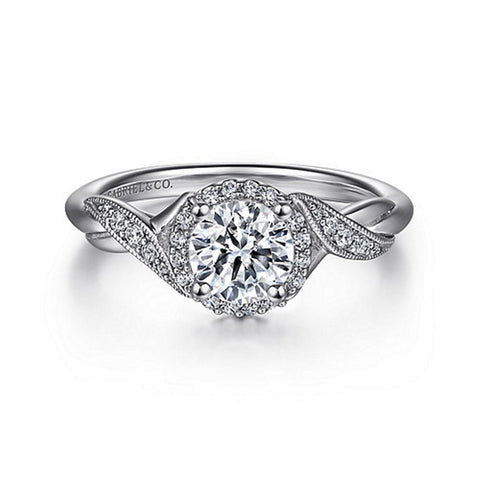 Gabriel & Co Shae - Vintage Inspired 14K White Gold Round Halo Diamond Engagement Ring