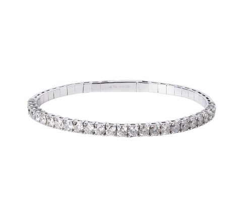 14k White Gold Flexible Diamond Bangle Bracelet - 5.0cttw