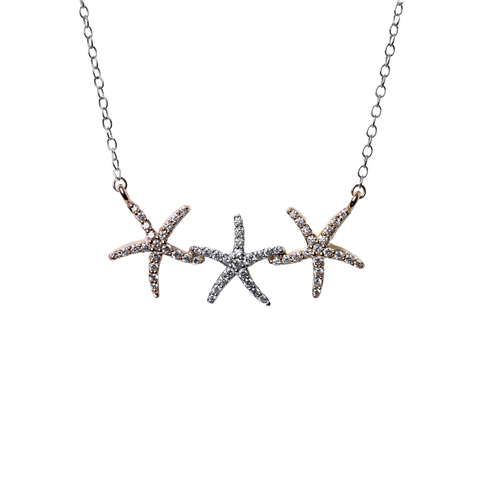 Tri-Color Diamond Starfish Necklace -.40cttw