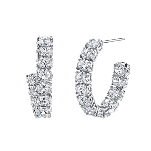 18k White Gold Oval Cut Diamond Hoop Earrings - 10.75cttw