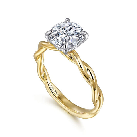 Gabriel & Co Emersin - 14K White-Yellow Gold Twisted Round Diamond Engagement Ring
