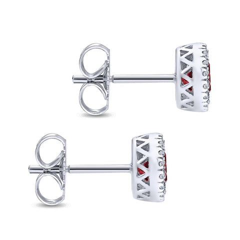 Gabriel & Co. 14K White Gold Garnet and Diamond Halo Stud Earrings