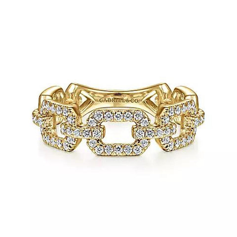 Gabriel & Co 14K Yellow Gold Pavé Diamond Chain Link Ring Band - .35cttw