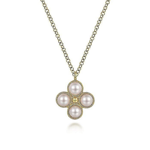 Gabriel & Co. 14K Yellow Gold Pearl Flower Pendant Necklace