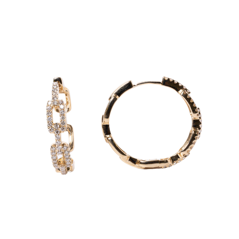 14k Yellow Gold Diamond Chain Link Hoop Earrings - .94cttw