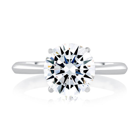 14k White Gold Round Solitaire with Hidden Halo Engagement Ring Mounting