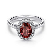 Gabriel & Co. 14k White Gold Classic Oval Garnet and Diamond Halo Ring