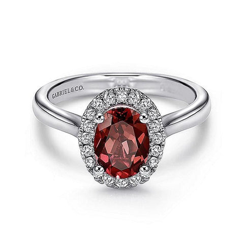 Gabriel & Co. 14k White Gold Classic Oval Garnet and Diamond Halo Ring