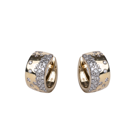 14k Yellow Gold Scattered Diamond Huggie Hoop Earrings - .74cttw