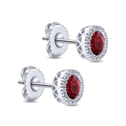 Gabriel & Co. 14K White Gold Garnet and Diamond Halo Stud Earrings