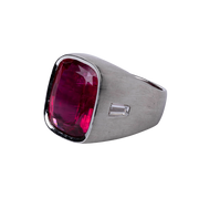 Platinum Rubellite and Diamond Signet Ring