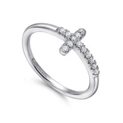 Gabriel & Co. 14k White Gold Diamond Cross Ring - .14cttw