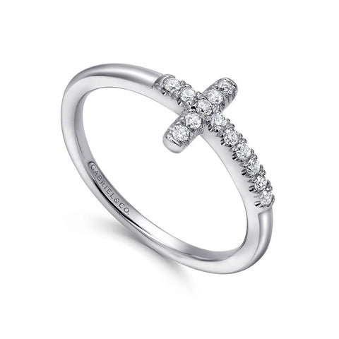 Gabriel & Co. 14k White Gold Diamond Cross Ring - .14cttw