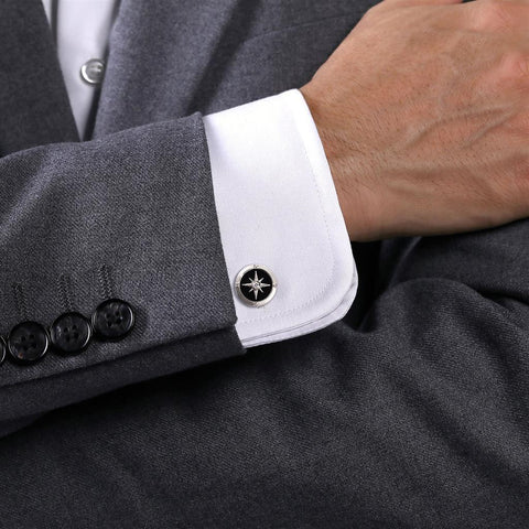 Gabriel & Co. Sterling Silver Black Onyx & Diamond Compass Cuff Links - .09cttw