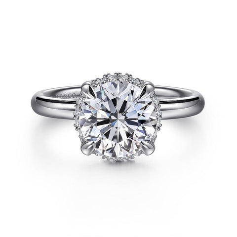 Gabriel & Co. Symphony -14K White Gold Round Hidden Halo Diamond and 2.2mm Plain Shank