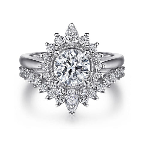 Gabriel & Co Heidi - 14K White Gold Fancy Halo Round Diamond Engagement Ring