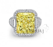 Platinum & 18k Yellow Gold Radiant Cut Yellow Diamond Ring - 14.86cttw