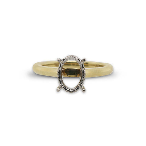 18k Two-Tone Solitaire Diamond Engagement Ring Mounting With Hidden Halo