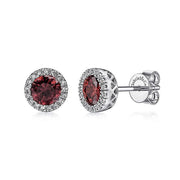Gabriel & Co. 14K White Gold Garnet and Diamond Halo Stud Earrings