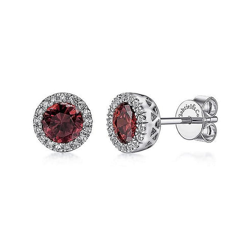 Gabriel & Co. 14K White Gold Garnet and Diamond Halo Stud Earrings