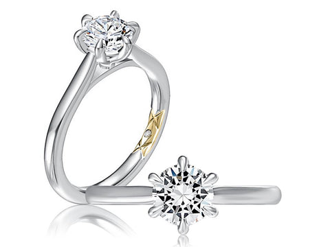 14K White Gold Six Prong Round Center Solitaire Diamond Engagement Ring