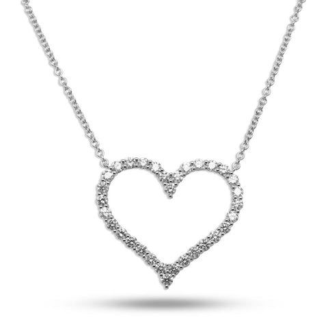 14k White Gold & Diamond Heart Necklace - 1.51cttw
