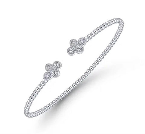 Gabriel & Co. 14k White Gold Bujukan Diamond Quatrefoil Beaded Cuff Bracelet - .39cttw