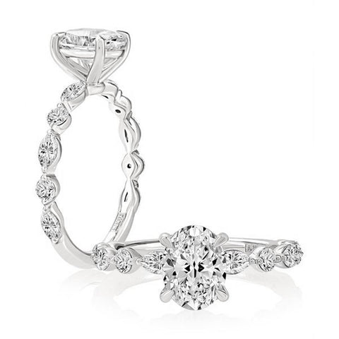 14K White Gold Diamond Accented Solitiare Engagement Ring