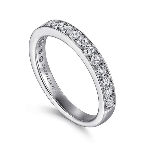 Gabriel & Co. 14K White Gold Micro Pave Channel Diamond Wedding Band with Milgrain - 0.51cttw