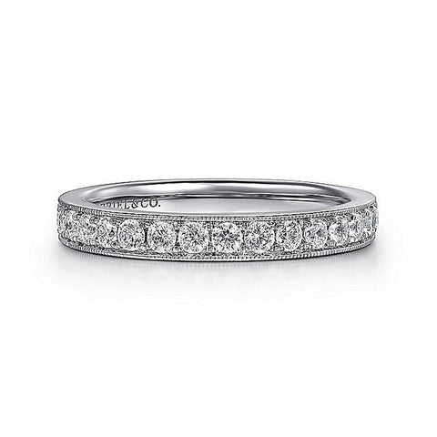Gabriel & Co. 14K White Gold Micro Pave Channel Diamond Wedding Band with Milgrain - 0.51cttw