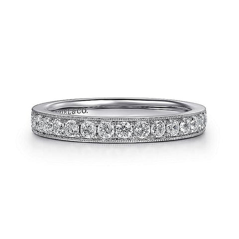 Gabriel & Co. 14K White Gold Micro Pave Channel Diamond Wedding Band with Milgrain - 0.5 ct