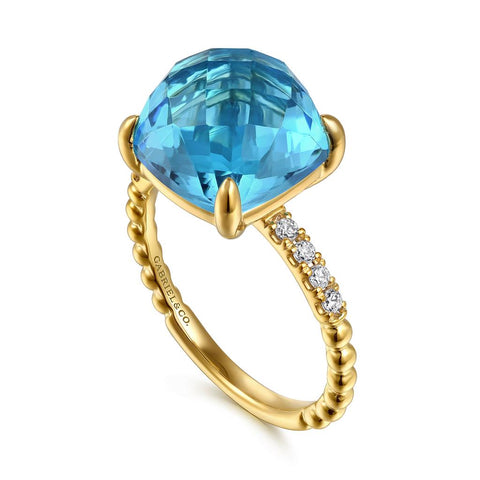 Gabriel & Co. 14k Yellow Gold Blue Topaz & Diamond Ring