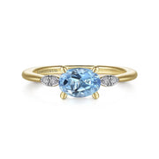 Gabriel & Co. 14k Yellow Gold Oval Blue Topaz and Diamond Ring