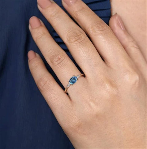 Gabriel & Co. 14k Yellow Gold Oval Blue Topaz and Diamond Ring
