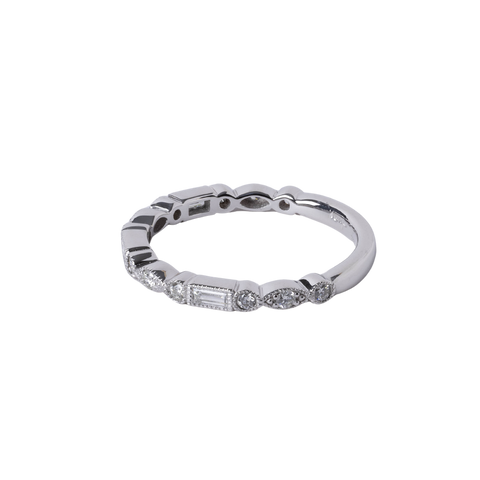 14k White Gold Alternating Round Marquise and Baguette Wedding Band - .35cttw