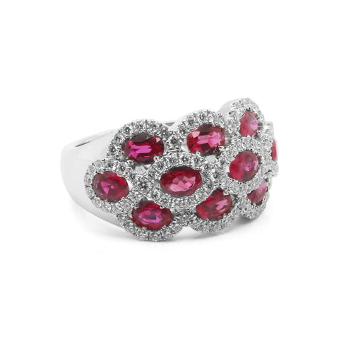 Spark Creations Oval Ruby and Diamond 3 Row Ring
