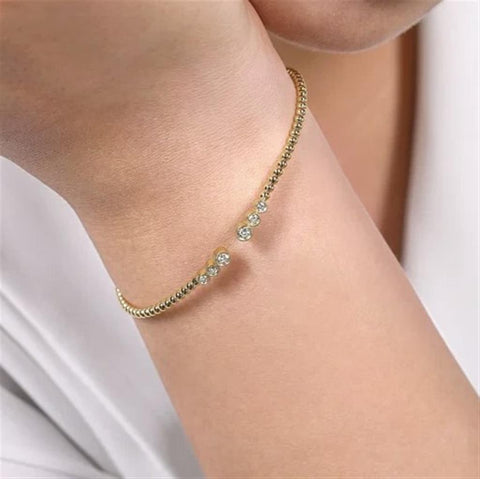 Gabriel & Co 14k Yellow Gold Bujukan Bezel Set Diamond Cuff Bracelet - .24cttw