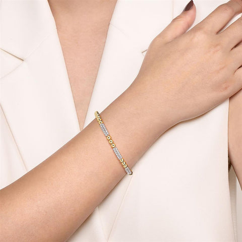 Gabriel & Co. 14k Yellow Gold Bujukan Beaded & Diamond Station Bracelet - .53cttw