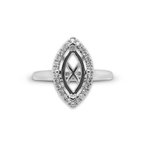 14k White Gold Diamond Semi-Mount Engagement Ring For Marquise Center