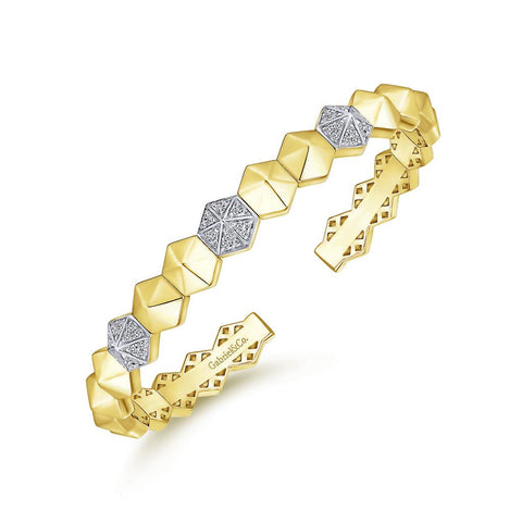 Gabriel & Co. 14k Yellow Gold Hexagonal Pyramid & Pave Diamond Split Bangle - .25cttw