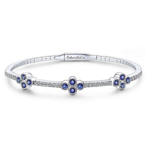 Gabriel & Co. 14k White Gold Bangle With Diamond And Sapphire Quatrefoil Stations