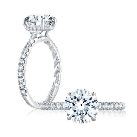 14k White Gold Semi-mount Engagement Ring With Diamond Halo