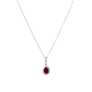 14k White Gold .78ct Oval Ruby & Diamond Halo Necklace