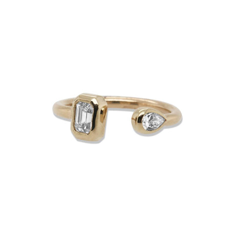 Zoe Chicco 14K Pear & Emerald Cut Diamond Bezel Open Ring