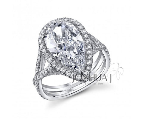 Platinum 5.25ct Pear Cut Diamond Halo Ring - 6.33cttw