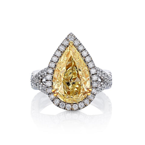 Platinum & 18k Yellow Gold Yellow Pear Cut Diamond Ring - 8.37cttw